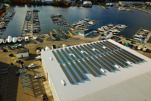 Commercial solar installation for Barrett Boat Works improving energy efficiency with reliable renewable power solutions.