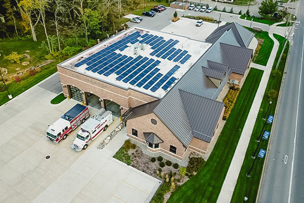 Commercial solar installation at Spring Lake Fire Station providing renewable energy and reducing long-term operating costs.